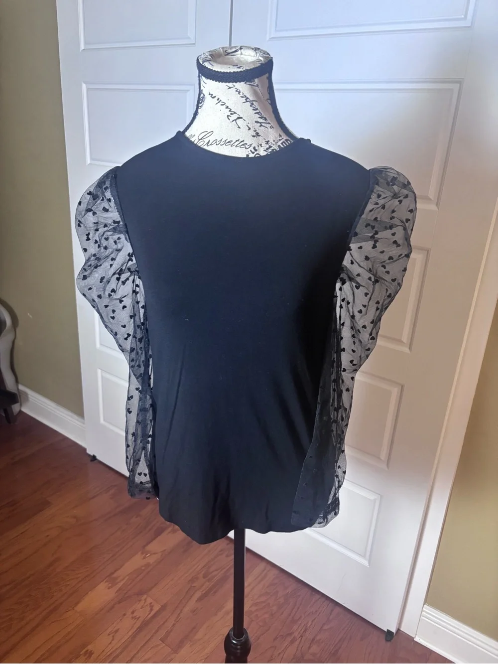 HYACINTH HOUSE Black Tulle Heart Sleeve Blouse